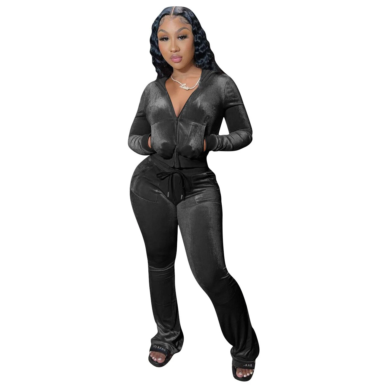 Sexy 2022 Two Piece Sets Casual Matching Sets Velvet Tracksuit Outdoor Womens Pants Suits - Image 3