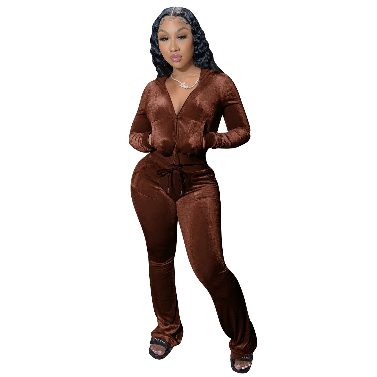 Sexy 2022 Two Piece Sets Casual Matching Sets Velvet Tracksuit Outdoor Womens Pants Suits - Image 4