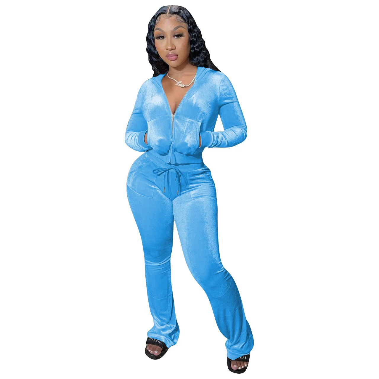 Sexy 2022 Two Piece Sets Casual Matching Sets Velvet Tracksuit Outdoor Womens Pants Suits - Image 5