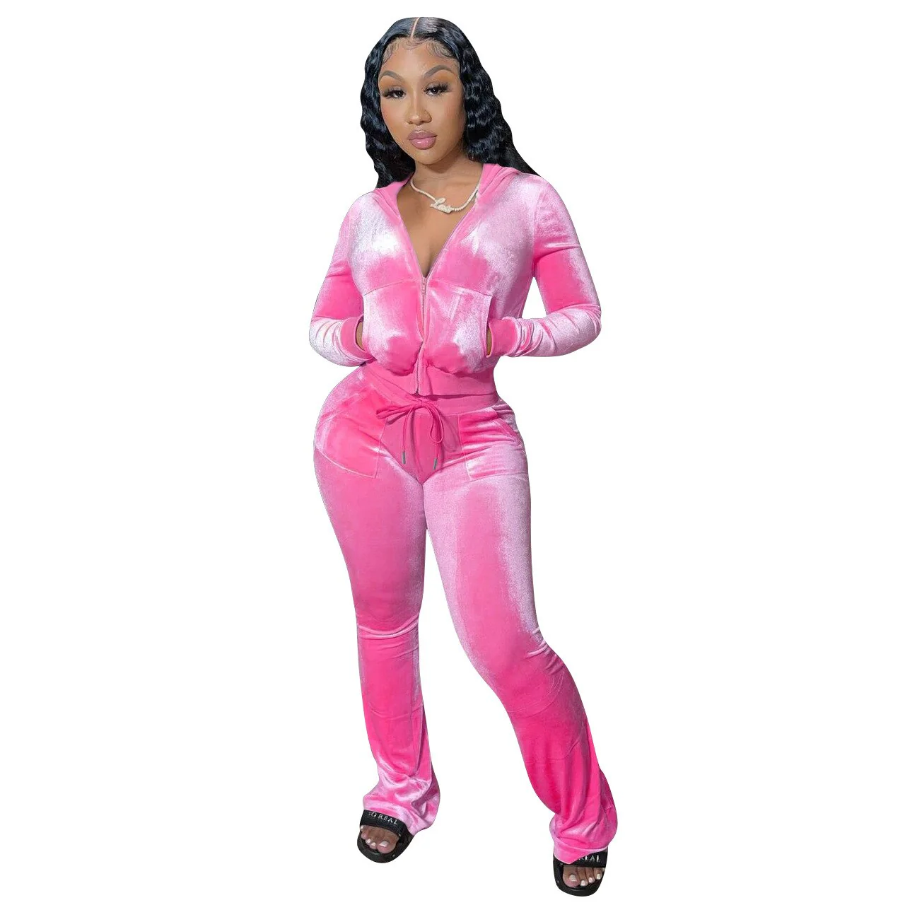 Sexy 2022 Two Piece Sets Casual Matching Sets Velvet Tracksuit Outdoor Womens Pants Suits - Image 7