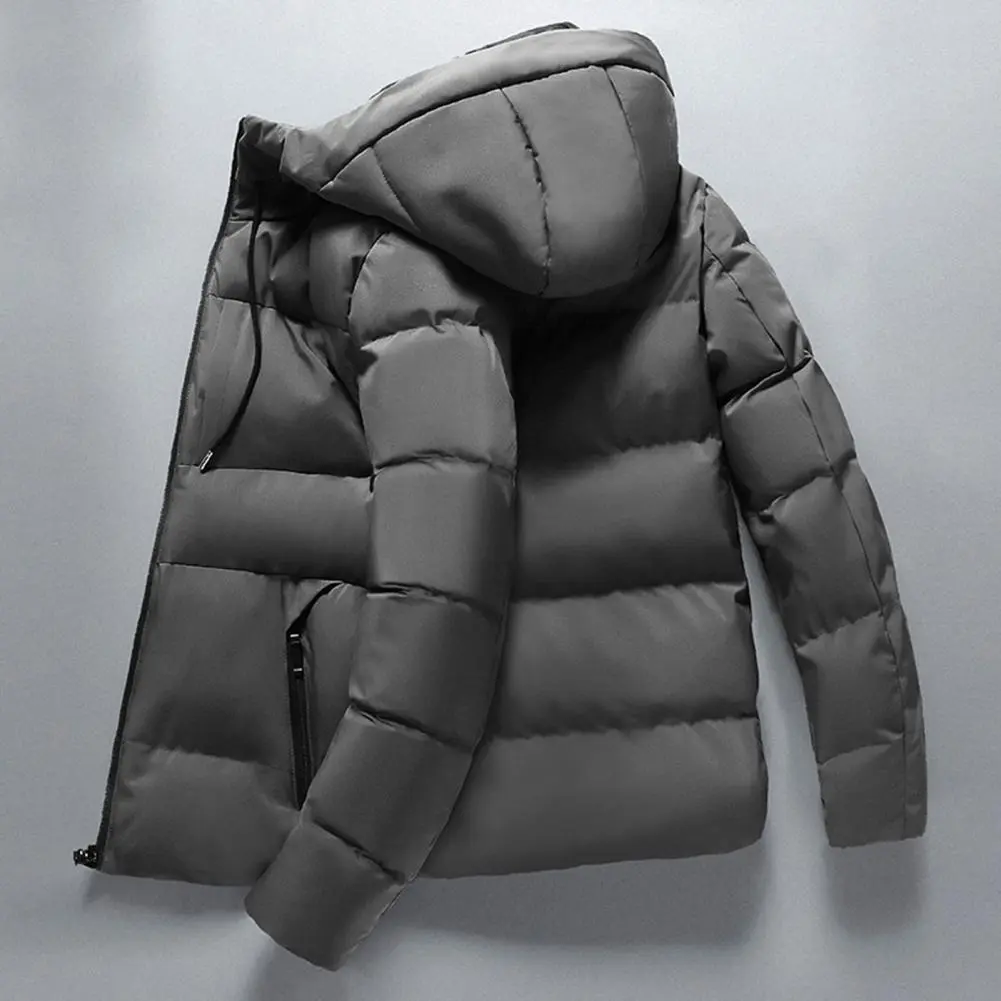 2022 Winter Men Jacket Cotton Padded Long Sleeve Solid Color Fluffy Filling Zipper Coldproof Autumn Winter Hooded Windbreaker - Image 2