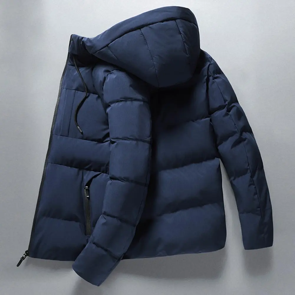 2022 Winter Men Jacket Cotton Padded Long Sleeve Solid Color Fluffy Filling Zipper Coldproof Autumn Winter Hooded Windbreaker - Image 3