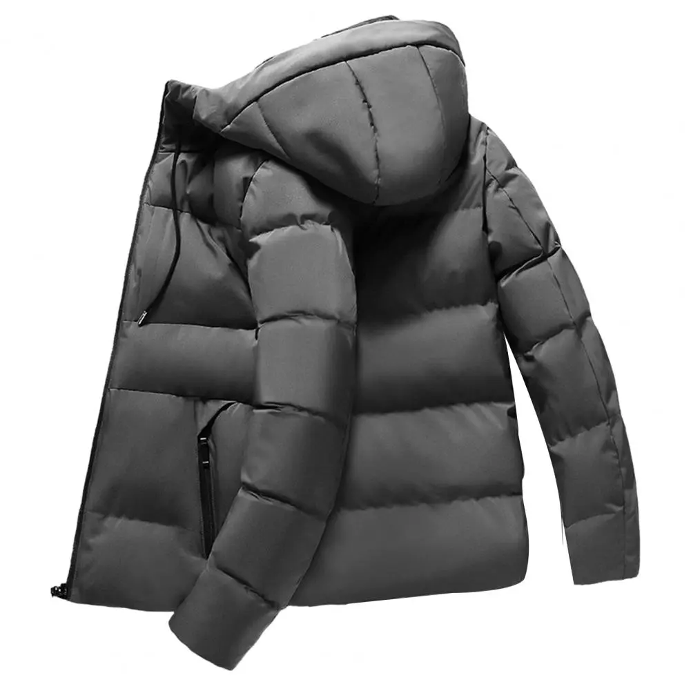 2022 Winter Men Jacket Cotton Padded Long Sleeve Solid Color Fluffy Filling Zipper Coldproof Autumn Winter Hooded Windbreaker - Image 4