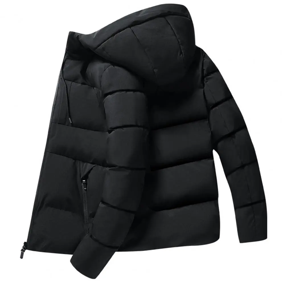 2022 Winter Men Jacket Cotton Padded Long Sleeve Solid Color Fluffy Filling Zipper Coldproof Autumn Winter Hooded Windbreaker - Image 5