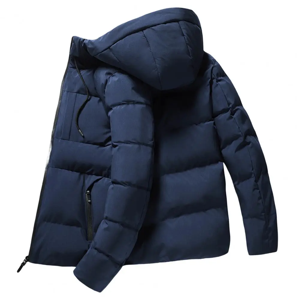 2022 Winter Men Jacket Cotton Padded Long Sleeve Solid Color Fluffy Filling Zipper Coldproof Autumn Winter Hooded Windbreaker - Image 6
