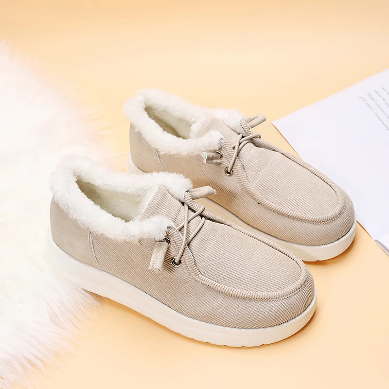 2022 Winter New Women's Shoes Lace Up Canvas Flat-heel Casual Cotton Shoes Ladies Plus Velvet Warm Shoes Women Plus Size 35-43 - Image 6