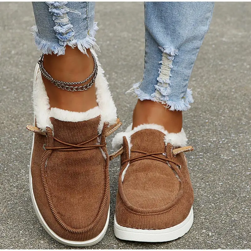 2022 Winter New Women's Shoes Lace Up Canvas Flat-heel Casual Cotton Shoes Ladies Plus Velvet Warm Shoes Women Plus Size 35-43 - Image 9