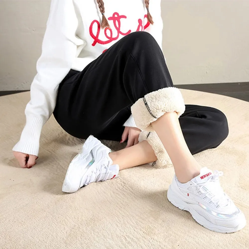 2022 Winter Women Fleece Pants Casual Keep Warm Thick Trousers Fashion Solid Color Loose Drawstring Sweatpants Plush Leggings - Image 7