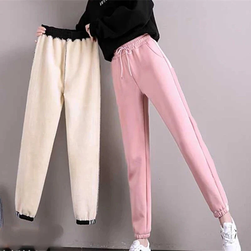 2022 Winter Women Fleece Pants Casual Keep Warm Thick Trousers Fashion Solid Color Loose Drawstring Sweatpants Plush Leggings - Image 8