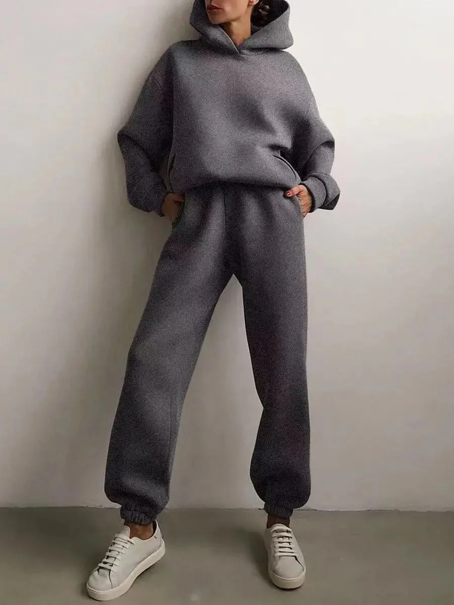 2022 Winter Women Two Piece Sets Tracksuit Autumn Casual Solid Long Sleeve Hoodie Sweatshirts Female Oversized Trouser Pant Suit - Image 10