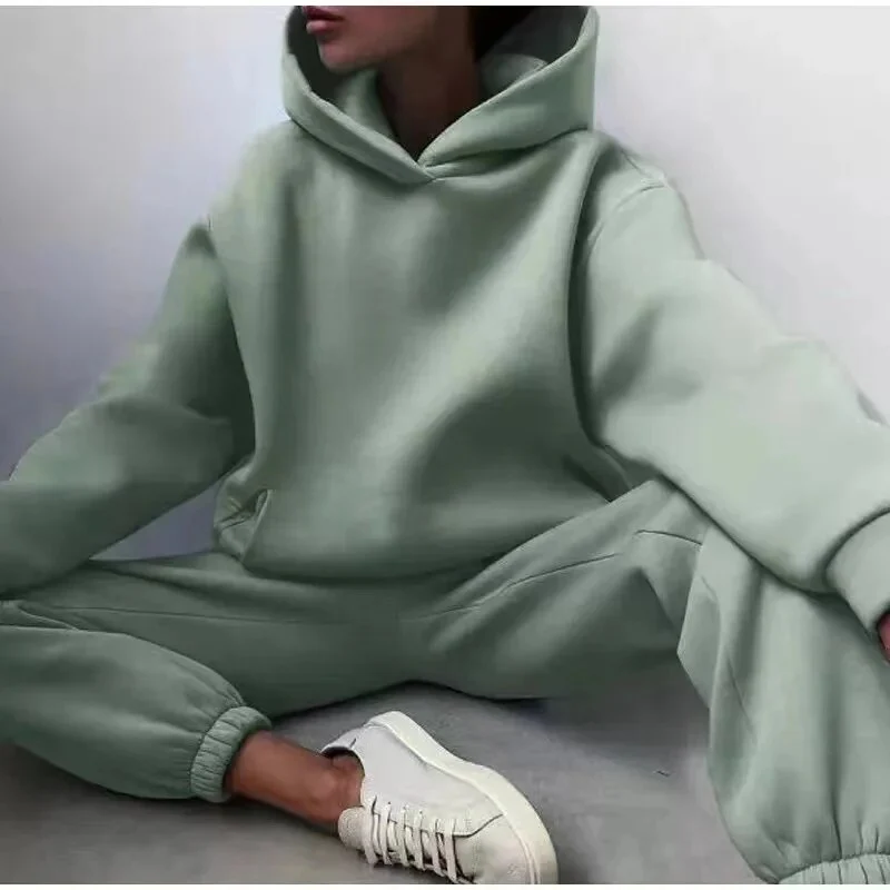 2022 Winter Women Two Piece Sets Tracksuit Autumn Casual Solid Long Sleeve Hoodie Sweatshirts Female Oversized Trouser Pant Suit - Image 11
