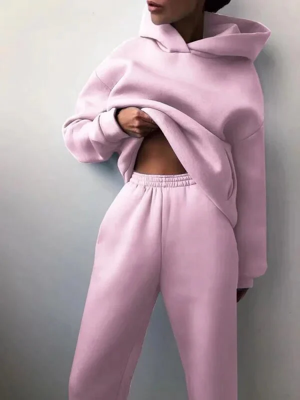 2022 Winter Women Two Piece Sets Tracksuit Autumn Casual Solid Long Sleeve Hoodie Sweatshirts Female Oversized Trouser Pant Suit - Image 13
