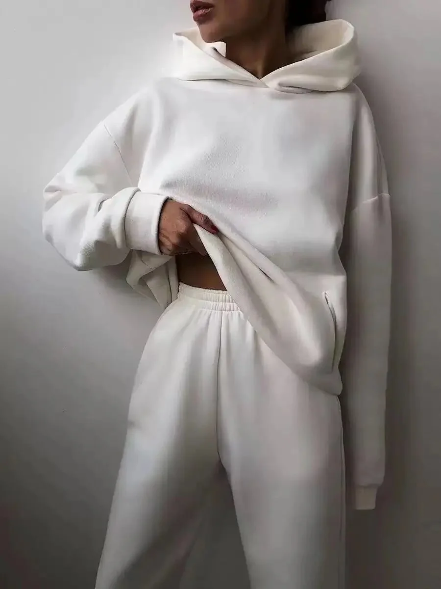 2022 Winter Women Two Piece Sets Tracksuit Autumn Casual Solid Long Sleeve Hoodie Sweatshirts Female Oversized Trouser Pant Suit - Image 15