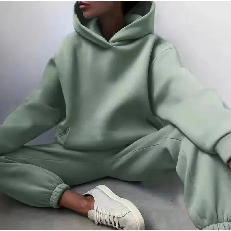 2022 Winter Women Two Piece Sets Tracksuit Autumn Casual Solid Long Sleeve Hoodie Sweatshirts Female Oversized Trouser Pant Suit - Image 3
