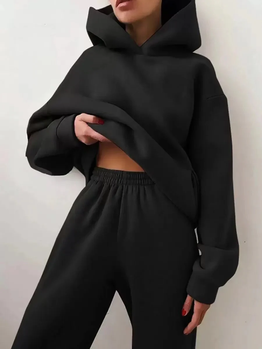 2022 Winter Women Two Piece Sets Tracksuit Autumn Casual Solid Long Sleeve Hoodie Sweatshirts Female Oversized Trouser Pant Suit - Image 5