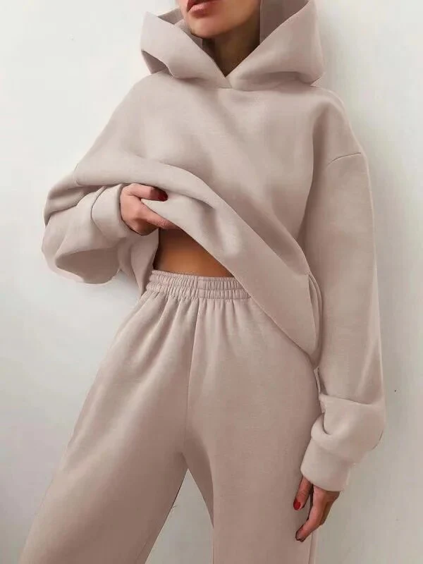 2022 Winter Women Two Piece Sets Tracksuit Autumn Casual Solid Long Sleeve Hoodie Sweatshirts Female Oversized Trouser Pant Suit - Image 7