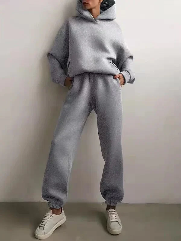 2022 Winter Women Two Piece Sets Tracksuit Autumn Casual Solid Long Sleeve Hoodie Sweatshirts Female Oversized Trouser Pant Suit - Image 8