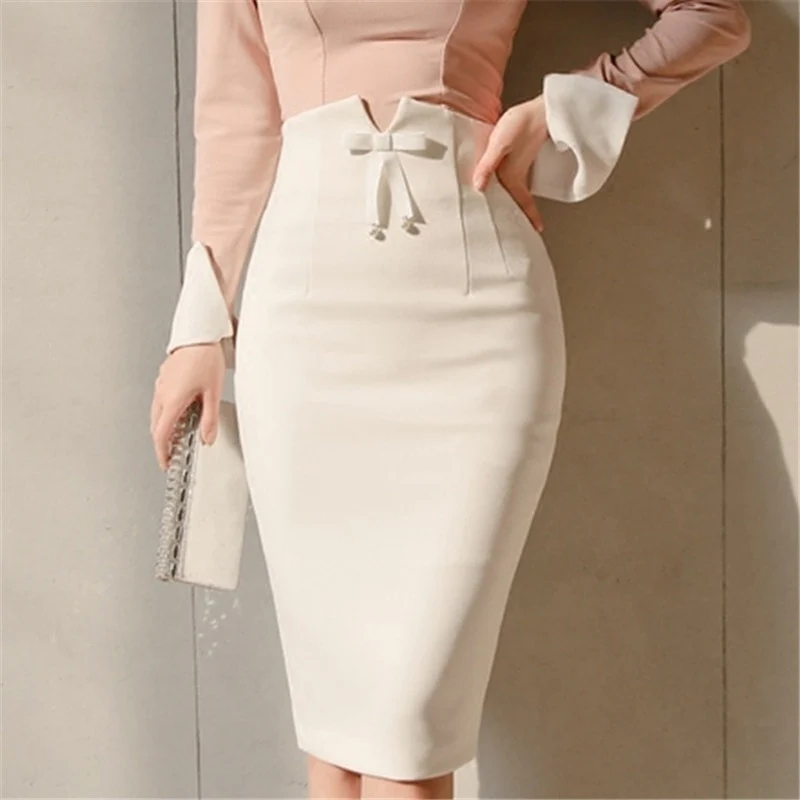 Sexy 2022 Women High Waist Bowtie Skirt Summer Autumun Office A-line Dress - Image 2