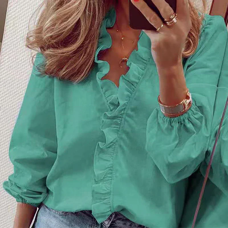 2023 Autumn Casual Ruffles Ladies Shirt Office Lady Blouses Women Floral Long Sleeve Loose Female White Clothing Blusas 18246 - Image 6