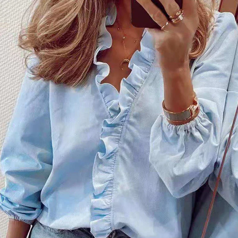 2023 Autumn Casual Ruffles Ladies Shirt Office Lady Blouses Women Floral Long Sleeve Loose Female White Clothing Blusas 18246 - Image 7