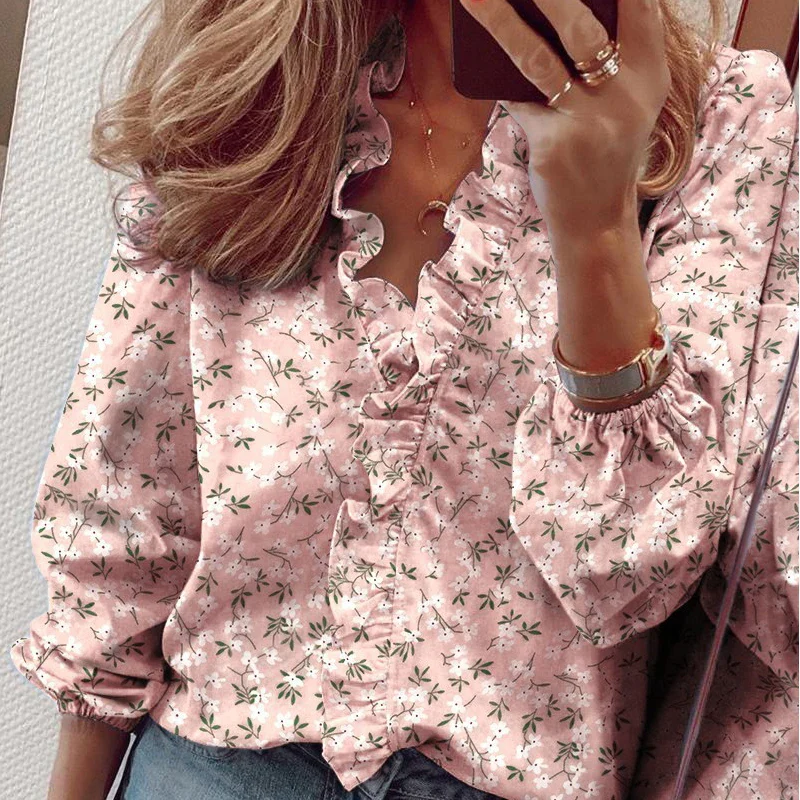 2023 Autumn Casual Ruffles Ladies Shirt Office Lady Blouses Women Floral Long Sleeve Loose Female White Clothing Blusas 18246 - Image 8