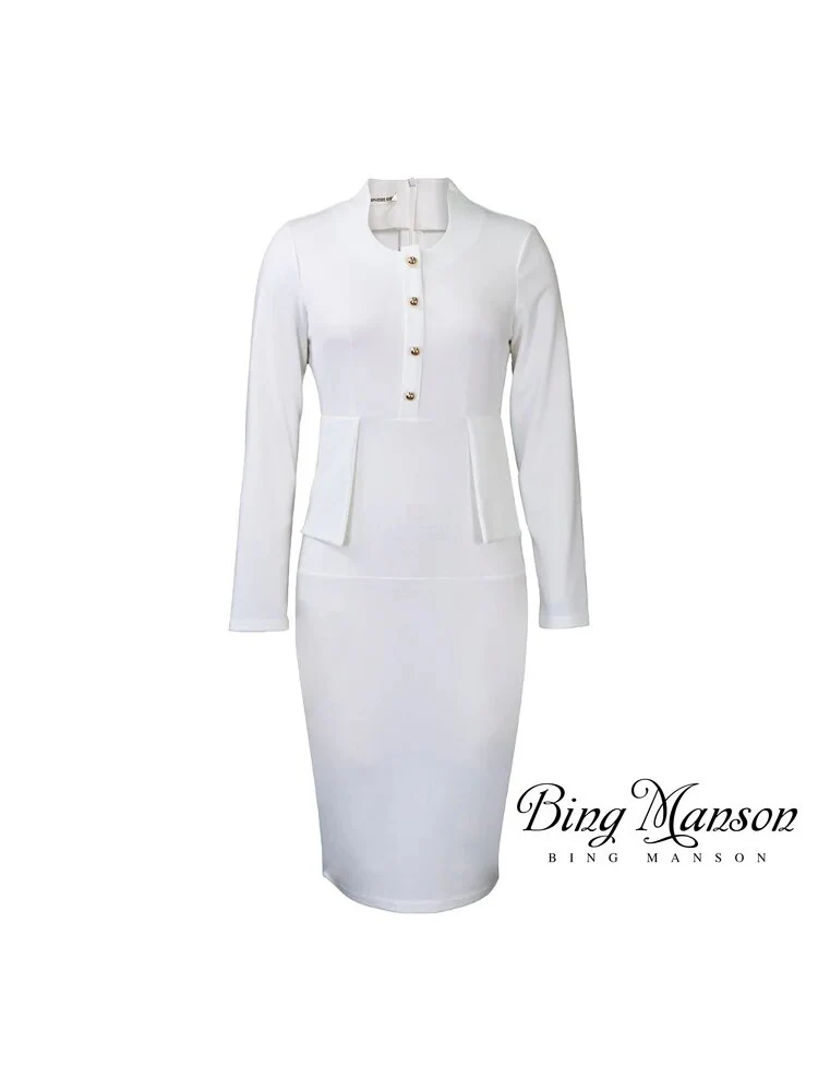 2023 Autumn New Style Women Elegant Long Sleeve Business Church Dress Women Knee Length Office Formal Professional Pencil Skirt - Image 4