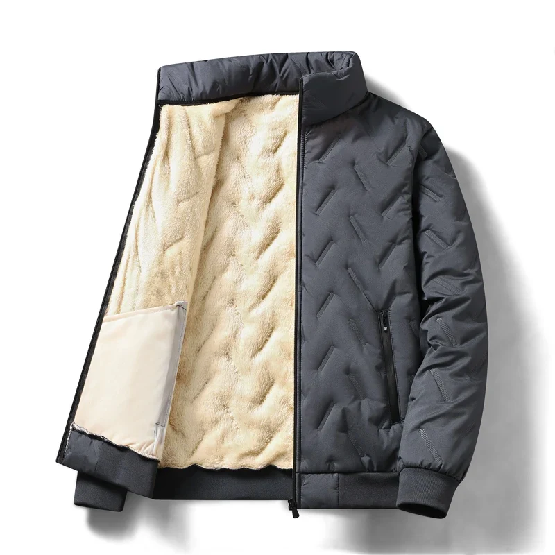 2023 Autumn Winter Jacket Men Lambswool Warm Thicken Jackets Waterproof Jogging Casual Coat Men Fashion Loose Grey Parke Jacket - Image 4