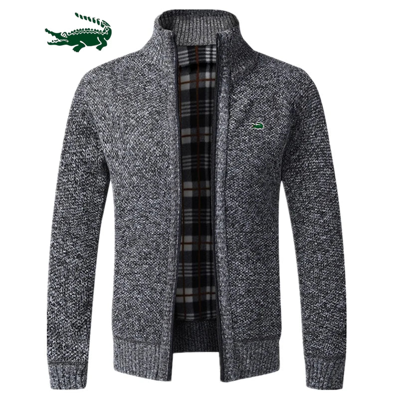 2023 Autumn Winter New Men's Jacket Slim Fit Stand Collar Zipper Jacket Men Solid Cotton Thick Warm Jacket Men - Image 3