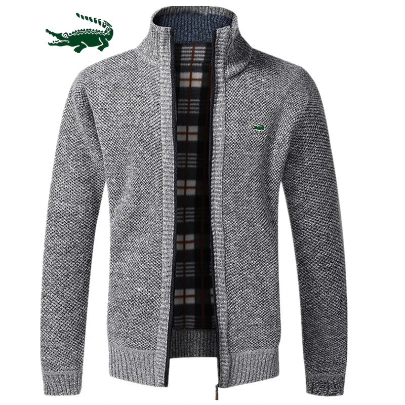 2023 Autumn Winter New Men's Jacket Slim Fit Stand Collar Zipper Jacket Men Solid Cotton Thick Warm Jacket Men - Image 4
