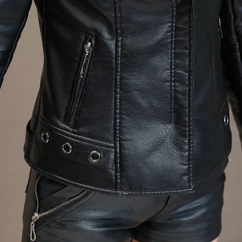 2023 Autumn Winter Women Leather Jacket Faux Fur Coat Warm Plush Thicken Female Slim Short Outwear Biker Motorcycle Clothes - Image 5