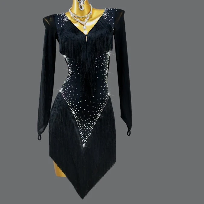 Sexy 2023 Blue Latin Dance Competition Costume Ball Practice Wear Line Suit Short Skirt - Image 4