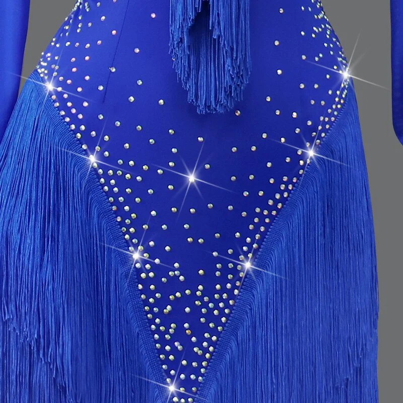 Sexy 2023 Blue Latin Dance Competition Costume Ball Practice Wear Line Suit Short Skirt - Image 5