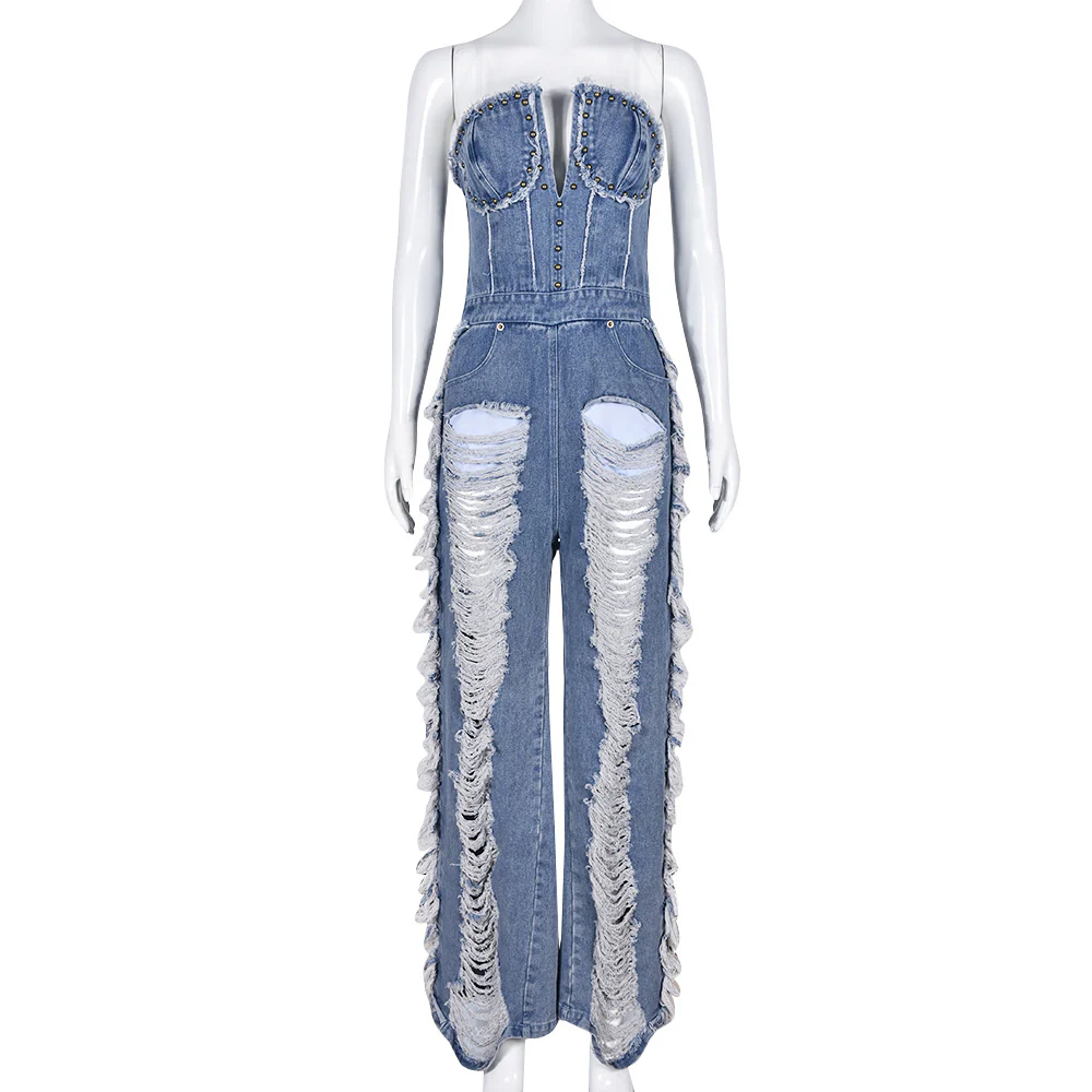 2023 Sexy Denim Jumpsuits Womens Jeans Women Clothing Summer Clothes Fashion Solid Jean - Image 2