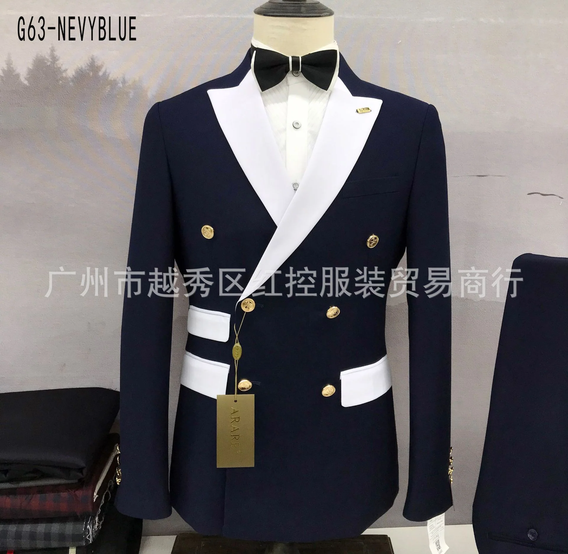 2023 Double-breasted Six-button Two-piece Full Men's Suit - Image 3