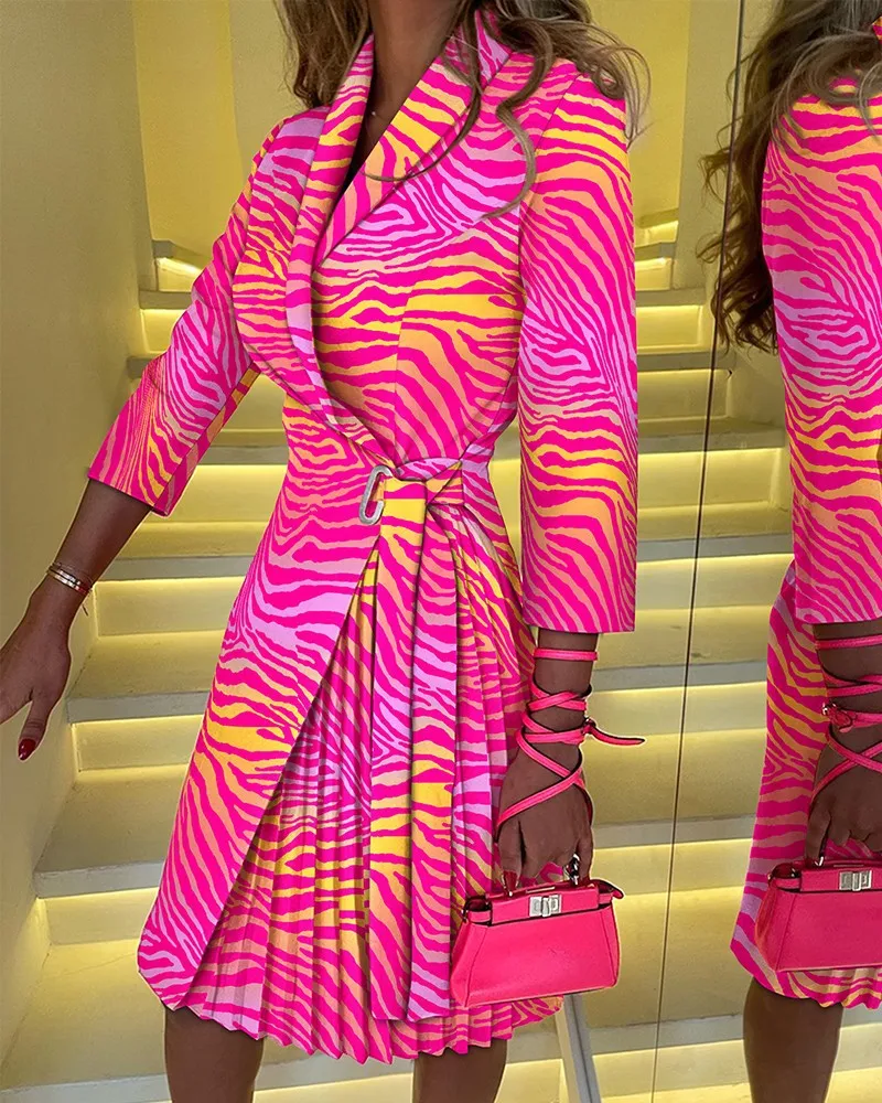 2023 Elegant Office Lady Pleated Blazer Dress Women Spring Autumn Fashion Bodycon Party Slim Dress with Slit Tied Dress Vestidos - Image 7