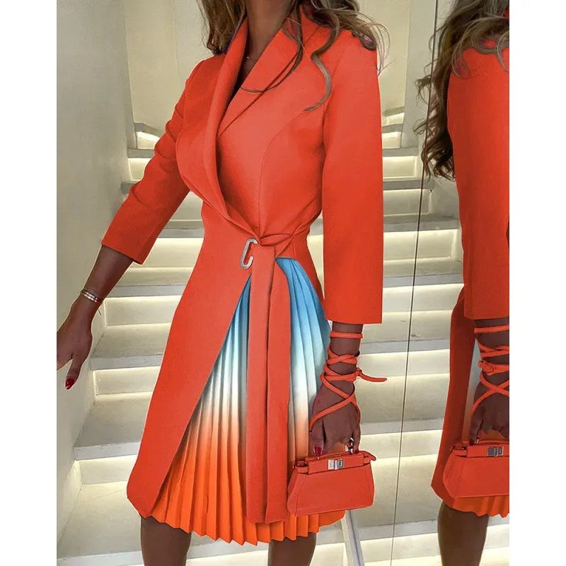 2023 Elegant Office Lady Pleated Blazer Dress Women Spring Autumn Fashion Bodycon Party Slim Dress with Slit Tied Dress Vestidos - Image 8