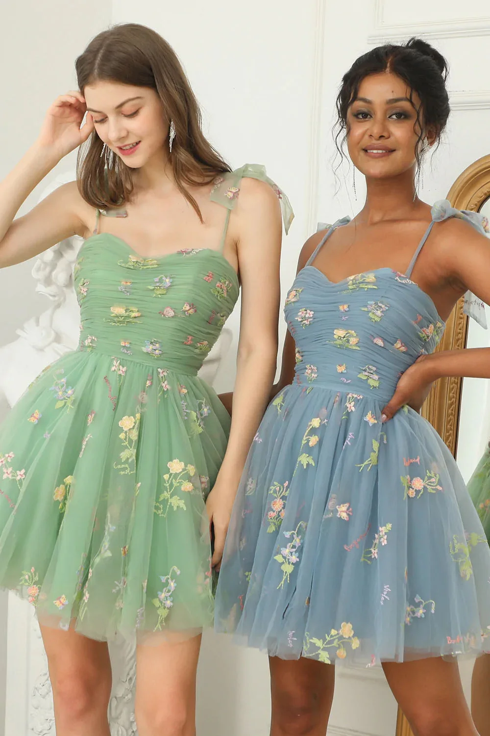 2023 Elegant Party Dress Prom Dresses Mint Green Adjustable Straps Shiny Love Tulle Tea Length Wedding Party Graduation Dress - Image 10