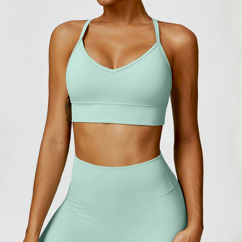 2023 European and American Tight Yoga Bra Cross Beauty Back Fitness Sports Underwear Sanding Yoga Clothes Top Containing Chest Pad - Image 2