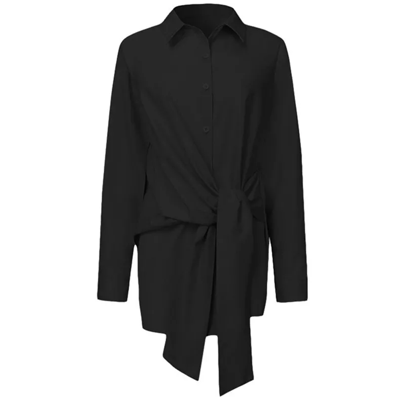 2023 Fashion Blouses Women's Long Sleeve Lapel Casual Loose Shirts Spring Solid Color Bandage Clothes Elegant Lady Tops - Image 6