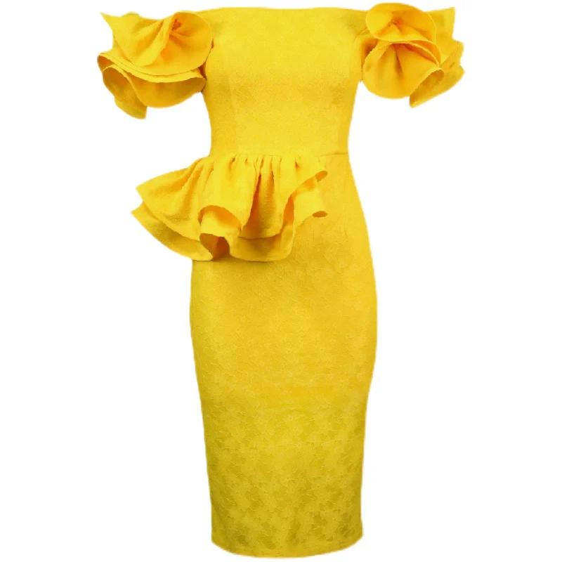 2023 Fashion plus Size Lace Ruffles off-Neck Dress plus Size Lace Party Dress - Image 6