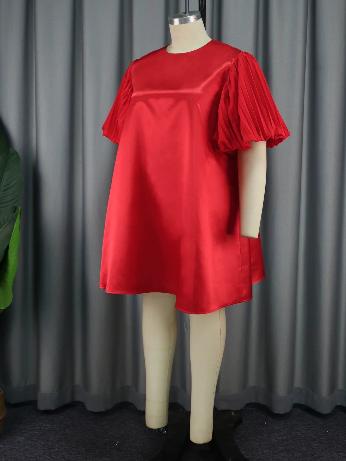 2023 Fashion Plus Size Pleated Puff Sleeves Loose Dress plus-Size Loose Dress Women - Image 2