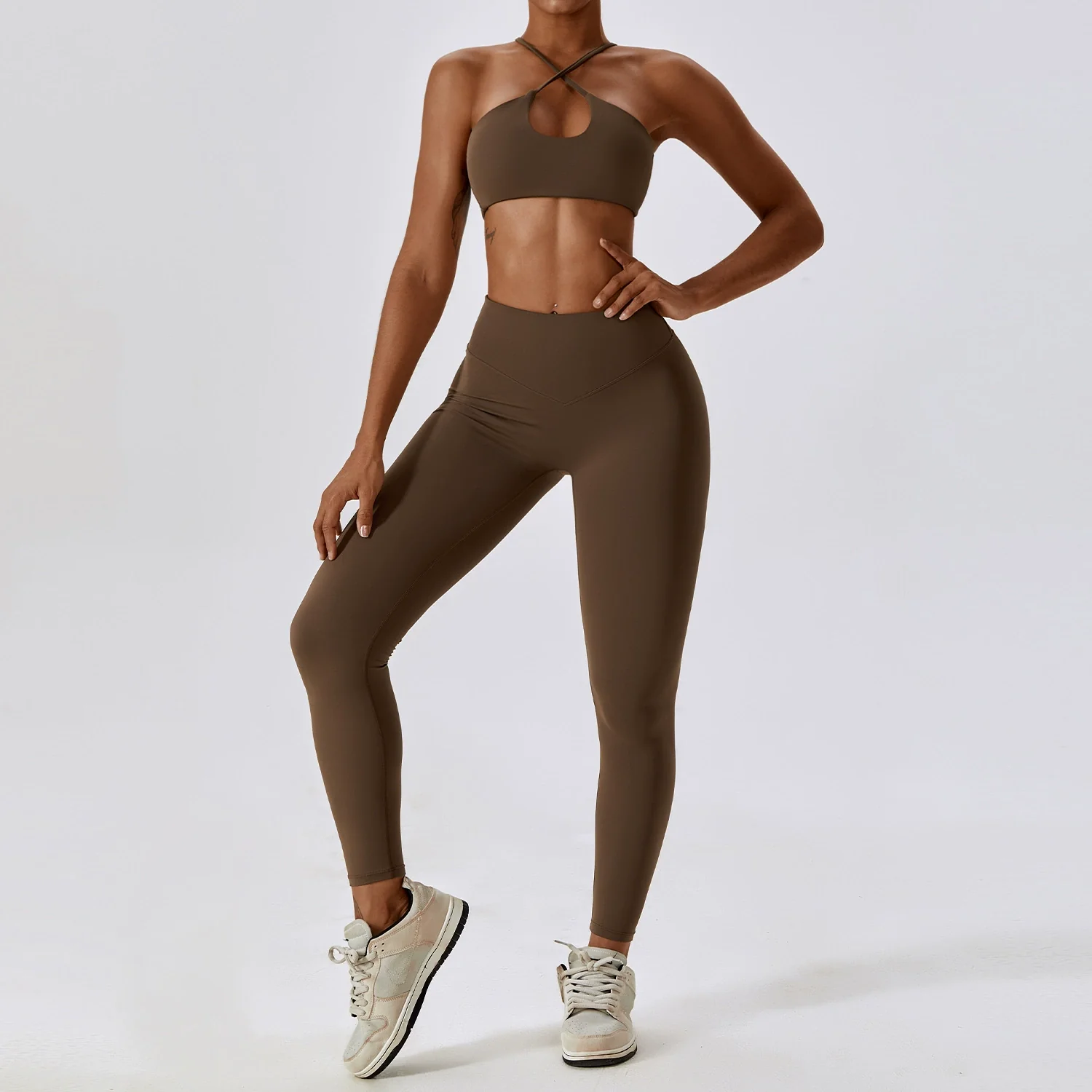 2023 Fashion Quick-Drying Nude Feel Yoga Suit Sports Back Shaping Workout Clothes Hip Lifting Sexy Skinny Yoga Clothes Two Pieces - Image 7