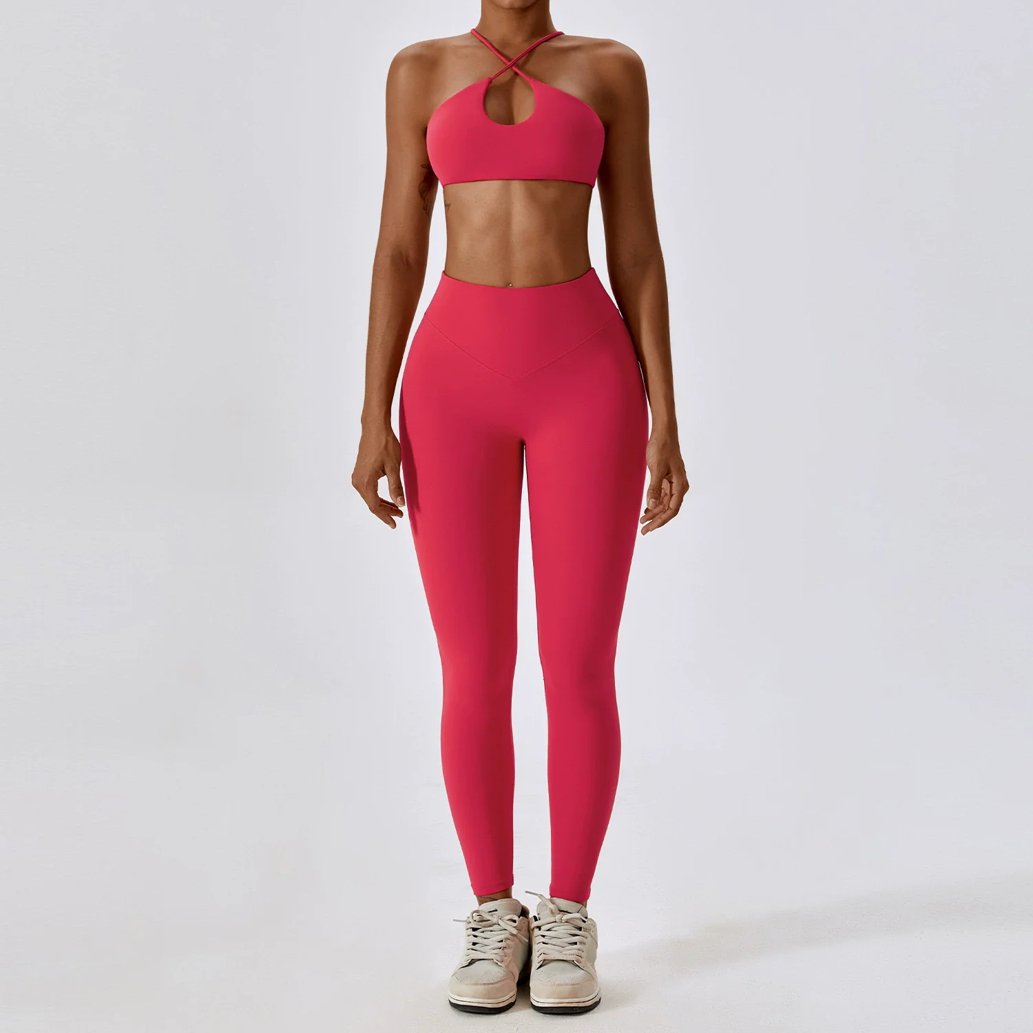 2023 Fashion Quick-Drying Nude Feel Yoga Suit Sports Back Shaping Workout Clothes Hip Lifting Sexy Skinny Yoga Clothes Two Pieces - Image 9