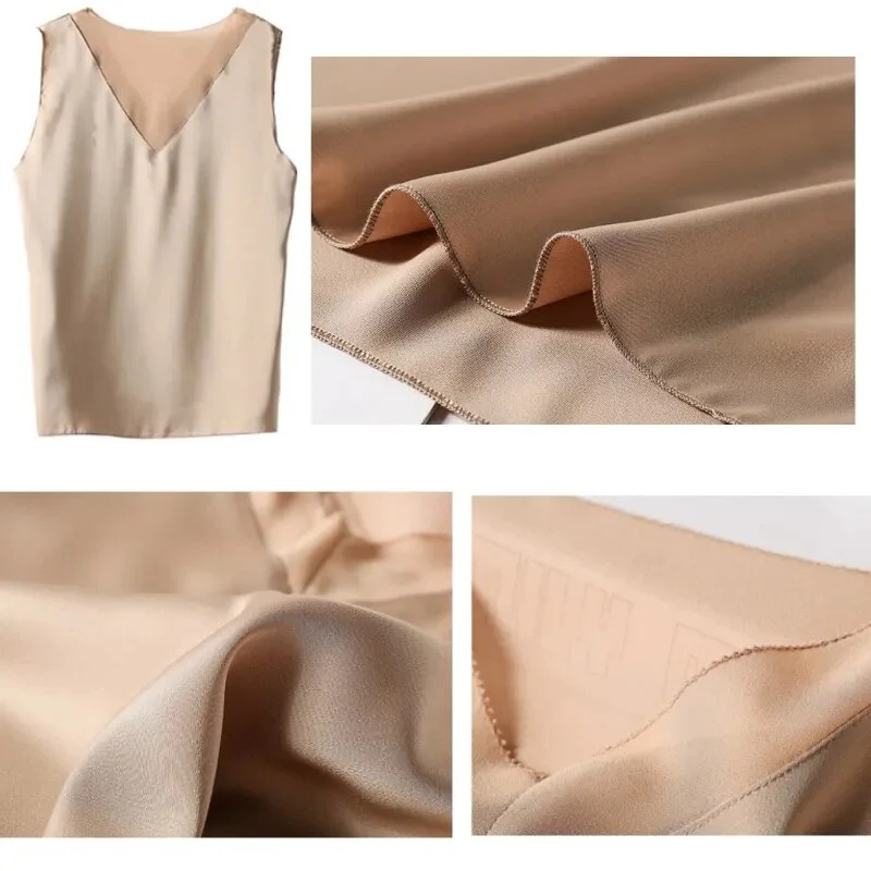 2023 Fashion Summer Elegant Tunic Women Shirts and Blouses Black Vintage Office Faux Satin Silk Basic Chiffon Tops for Woman - Image 5