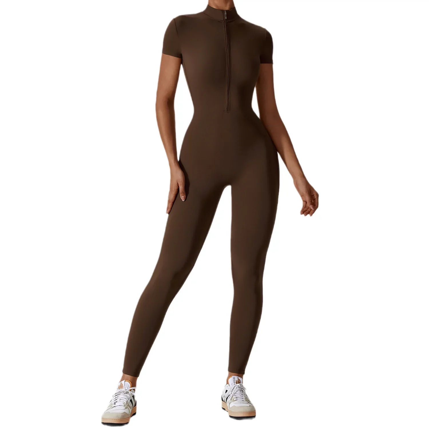 2023 Fashion Zipper Short Sleeve Pants Nude Feel Yoga Jumpsuit Women's Outwear Fitness Sports One-Piece Bodysuit - Image 5