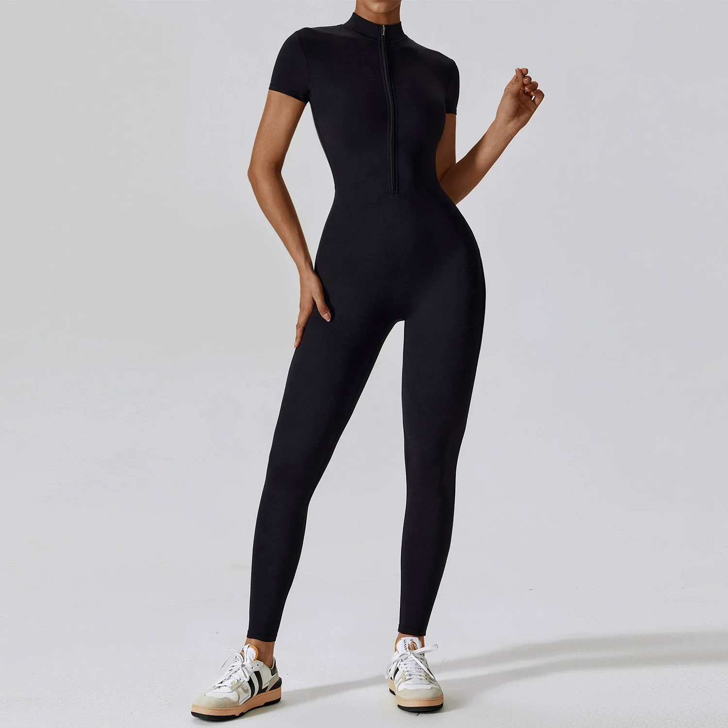 2023 Fashion Zipper Short Sleeve Pants Nude Feel Yoga Jumpsuit Women's Outwear Fitness Sports One-Piece Bodysuit - Image 6