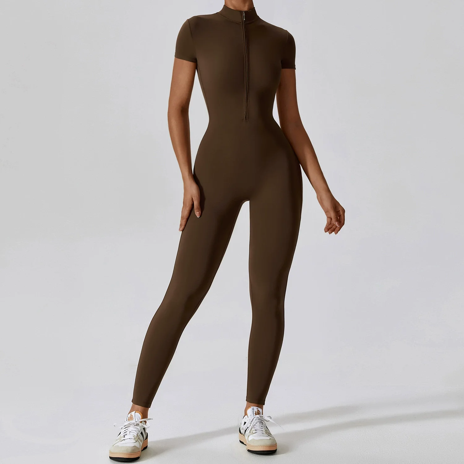 2023 Fashion Zipper Short Sleeve Pants Nude Feel Yoga Jumpsuit Women's Outwear Fitness Sports One-Piece Bodysuit - Image 8