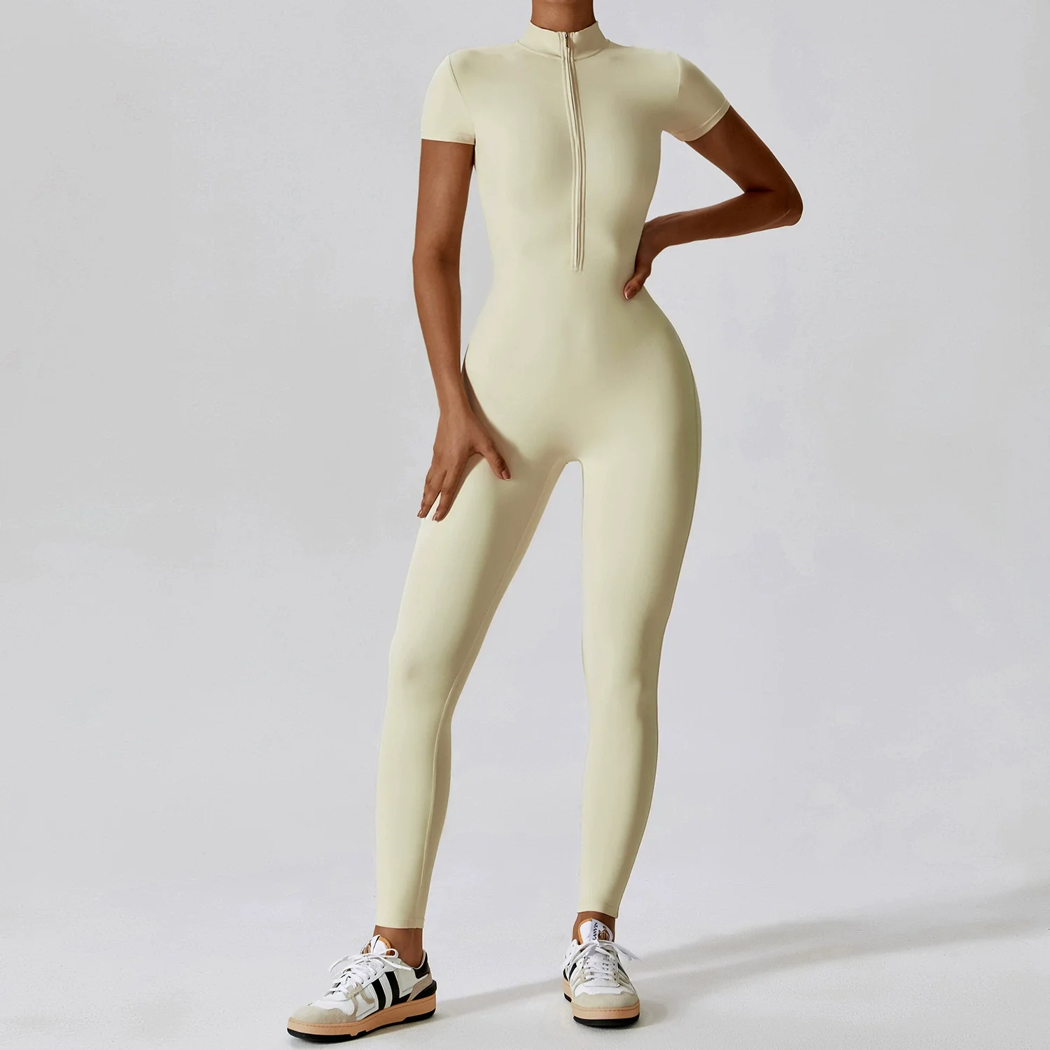 2023 Fashion Zipper Short Sleeve Pants Nude Feel Yoga Jumpsuit Women's Outwear Fitness Sports One-Piece Bodysuit - Image 9
