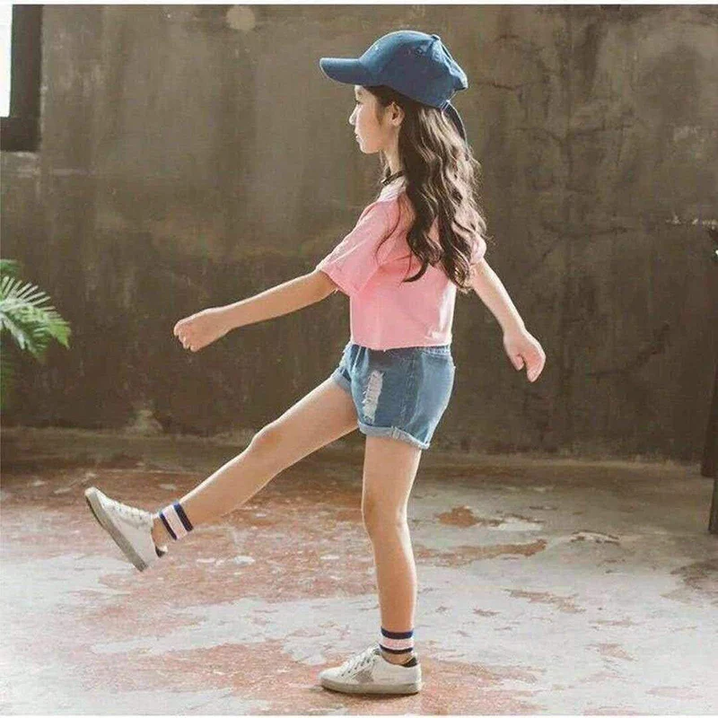 2023 Kids Girls Clothes Set Summer Short Sleeve T-shirt + jeans shorts hot pants Outfits Baby Clothing 4 5 6 7 8 9 10 11 12 year - Image 4