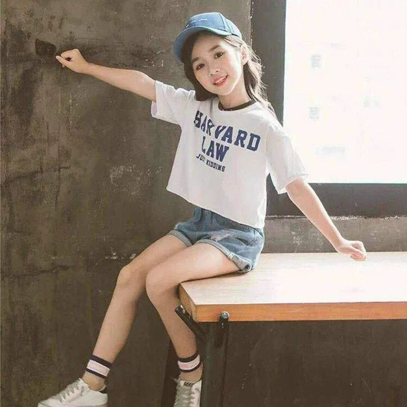 2023 Kids Girls Clothes Set Summer Short Sleeve T-shirt + jeans shorts hot pants Outfits Baby Clothing 4 5 6 7 8 9 10 11 12 year - Image 5